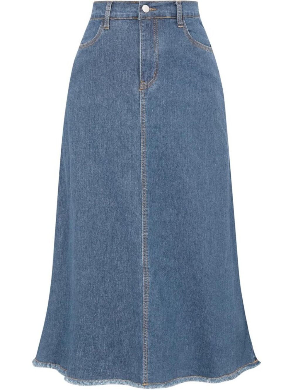 Women's Long Denim Jean Skirt - Frayed Hem, Casual Chic Style, Versatile Fashion